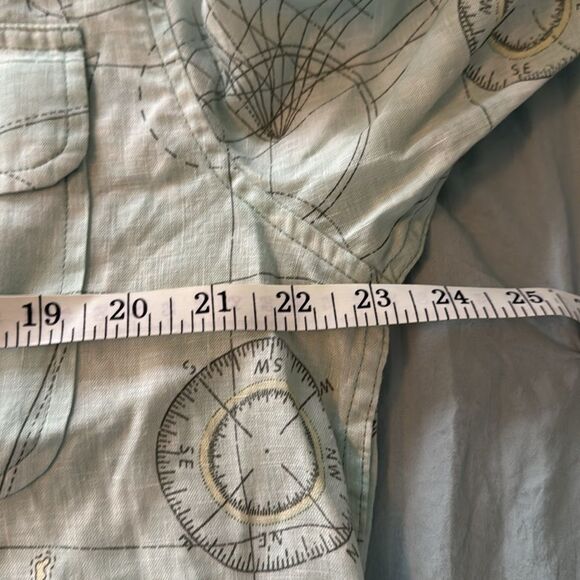 RARE Lands End *LINEN* Sample Sale Map Geography Compas Aqua Utility  Shirt - Picture 10 of 12
